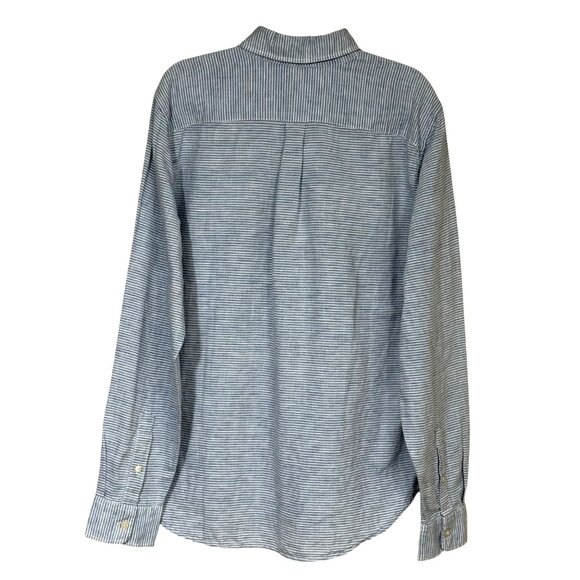 Gap Button Front Long Sleeve Shirt NEW Linen Blend Blue Stripe Mens Medium - Picture 2 of 8